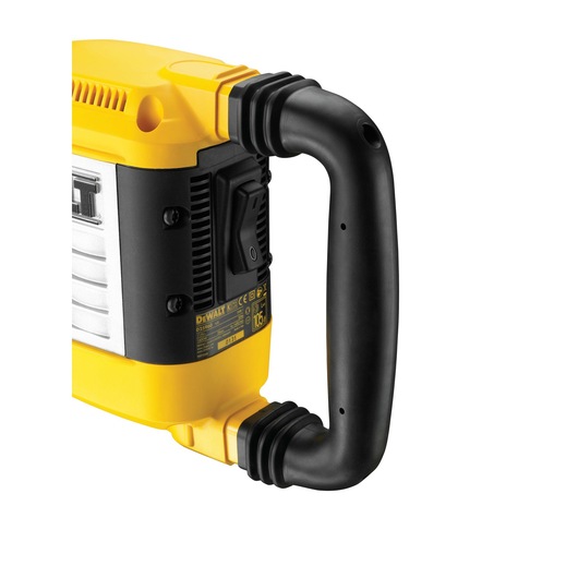Close-up view of a DEWALT D25960K demolition hammer, showing the yellow and black body with a sturdy black handle.