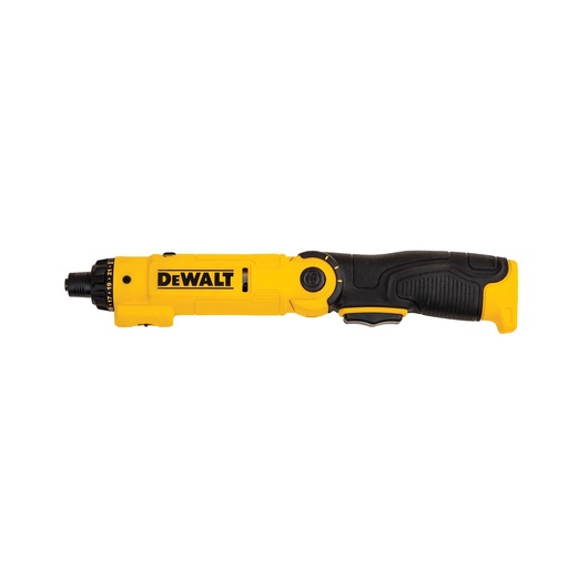 A DEWALT branded yellow and black cordless screwdriver, model DCF008, shown against a white background.