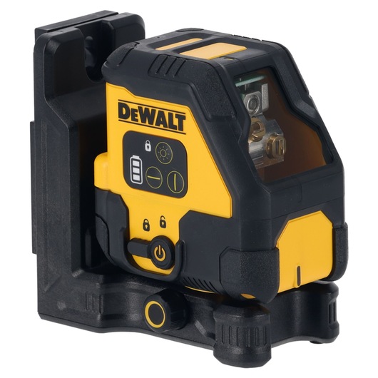 DEWALT laser level device in black and yellow with control panel and sturdy mounting base.