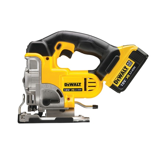 DEWALT DCS331M2 18V cordless jigsaw with ergonomic handle and battery, suitable for various cutting tasks.