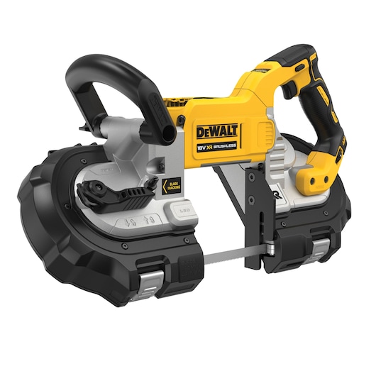 DEWALT 18V XR bandsaw, models DCS374N, DCS374N-XJ in photography category. Portable cordless tool.