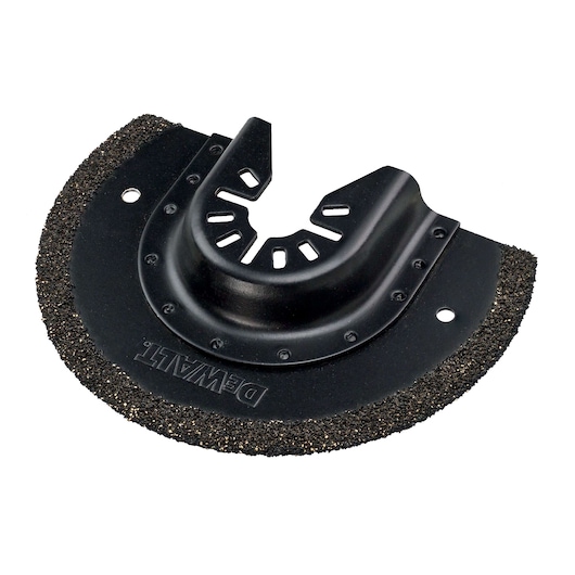 DEWALT DT20717 semicircle carbide grout removal blade for oscillating multi-tools, shown on a white background.