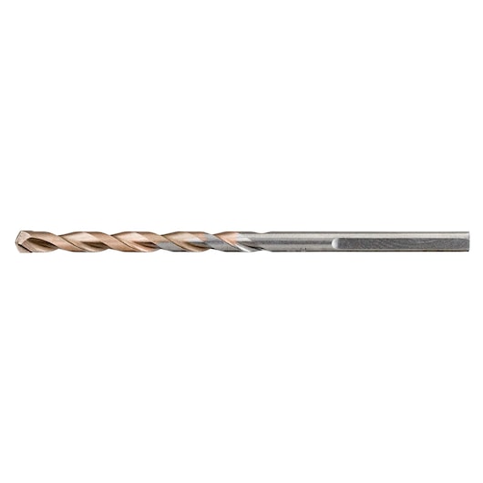 A single metal drill bit with a straight shank and twisted flutes, suitable for use with a drill.
