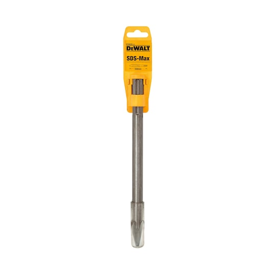 DEWALT SDS-Max chisel bit in yellow packaging, suitable for masonry and demolition work.