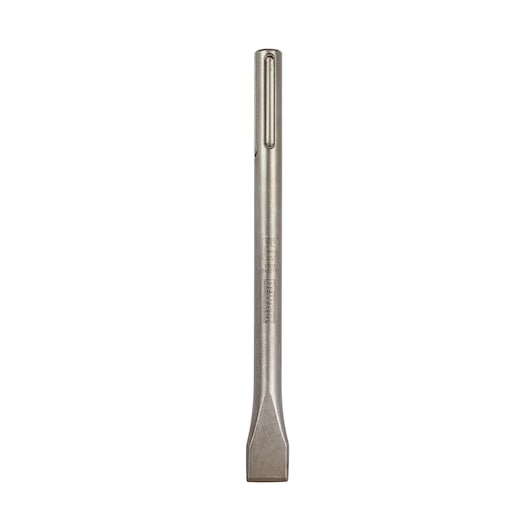 A single flat chisel drill bit with an SDS-plus shank, made of metal, suitable for use with power tools for chiseling or demolition work.