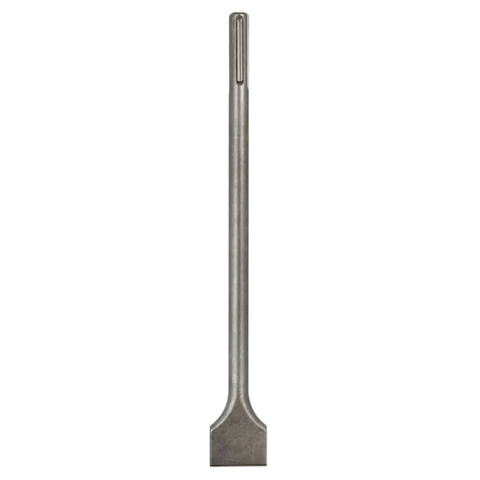 A straight, metallic SDS Max chisel bit with a wide flat blade, commonly used for breaking concrete or masonry, shown on a white background.