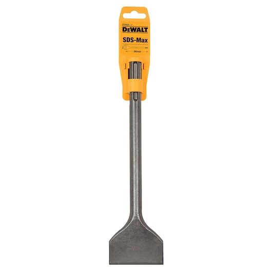 DEWALT SDS-Max chisel DT6825, flat wide blade, 300mm length, in yellow packaging, tool accessory.