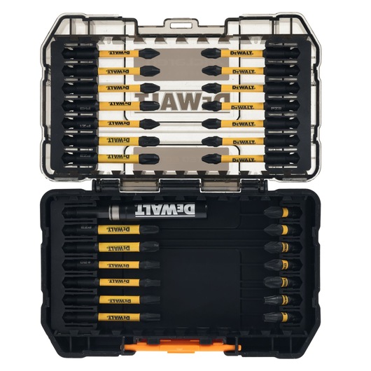 DEWALT DT70902T, DT70902T-QZ set in a hard case, showing various screwdriver bits neatly organized.