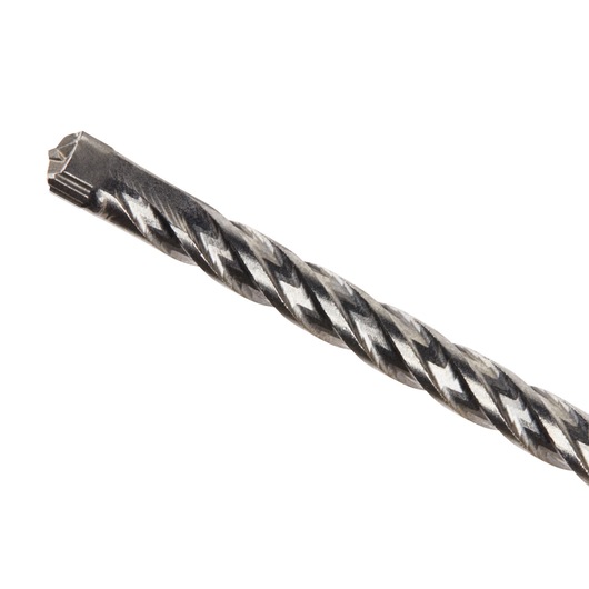 Close-up view of a DEWALT masonry drill bit with a spiral flute design, used for drilling into concrete, stone, and similar materials.