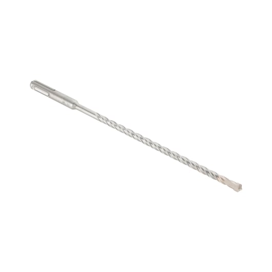 A long, silver DEWALT SDS-plus masonry drill bit with a spiral flute design, shown on a white background.