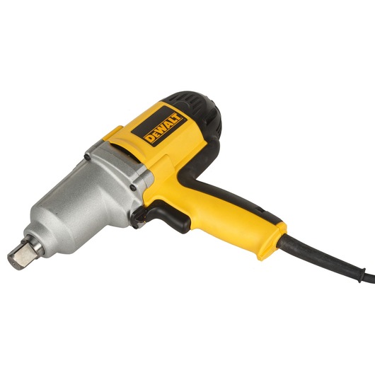 A DEWALT DW294 electric impact wrench with a yellow and black body, a metal front section, and a power cord attached.