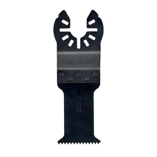 DEWALT oscillating tool wood cutting blade attachment with serrated edge.