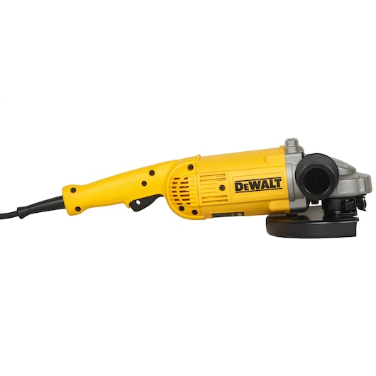 DEWALT angle grinder DWE496, DWE496-QS shown in yellow with black handle.
