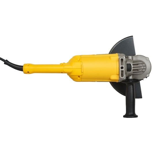 DEWALT angle grinder DWE496, DWE496-QS for photography, yellow housing with side handle.