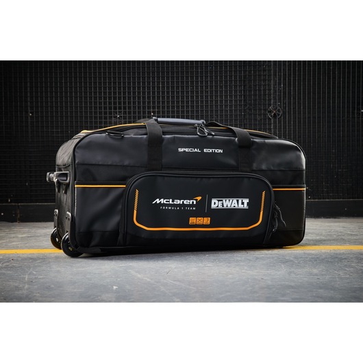 DEWALT McLaren special edition large rolling tool bag for transporting tools and equipment.